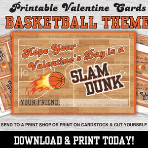 Druckbare Valentinstagskarten für Kinder, Basketball Valentinstagskarten, Valentinstagskarten im Klassenzimmer, Valentinstagskarten für Jungen, Slam Dunk, Sport, PDF, PNG