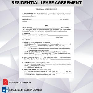 Printable & Editable Rental Agreement, Lease Contract , Landlord Forms, Residential Housing Agreement, Digital Apartment Contract, WORD PDF