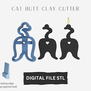 Cat Butt Clay Cutter Digital STL File, Polymer Clay Earring, Cat Gift, Cat Lover Gift, Clay Crafts, 3D Printer File, Cat Earring, Cat Lover