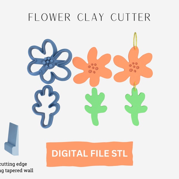 Jolie fleur fichier numérique STL avec emporte-pièce en pâte polymère, boucle d'oreille en pâte polymère, travaux manuels floraux, travaux manuels en argile, fichier d'imprimante 3D, cadeau boucle d'oreille nature