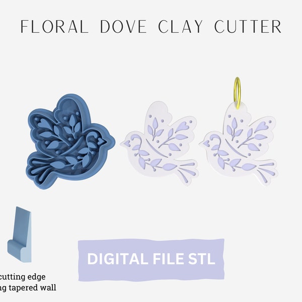 Floral Dove Polymer Clay Cutter Digital STL File, Polymer Clay Earring, Easter Gift, Spring Earring, Clay Crafts, 3D Printer File, STL File