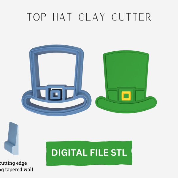 Top Hat Clay Cutter Digital STL File, Polymer Clay Earring, St Patrick's Day Gift, Funny Earring, Clay Crafts, 3D Printer File, Leprechaun