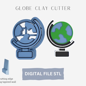 Op de afbeelding: Een blauwe 3D-geprinte globe klei-snijder met een scherpe snijrand en een sterke, taps toelopende wand. De snijder is ontworpen om gedetailleerde globevormen in klei te creëren. DIGITALE BESTAND STL.
