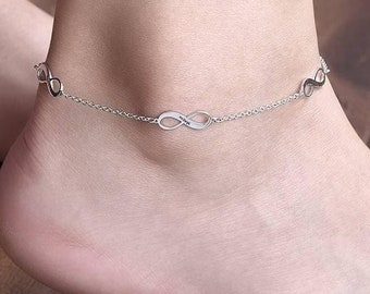 Tobillera de plata de ley 925, pulsera de tobillo personalizada con 3 nombres, tobilleras infinitas grabadas personalizadas para su aniversario, cumpleaños, antioxidación