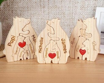 Wooden Bear Family Puzzle, Personalized Name Puzzle, Custom Family Gift, Gift for Wife, Parents, Kids, Mother&#39;s Day, Father&#39;s Day Gift