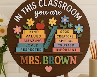 Custom 3D Teacher Door Hanger, Gift For Teacher, Floral Teacher Name Door Hanger, Classroom Decor, Back To School Gift, Teacher Welcome Sign