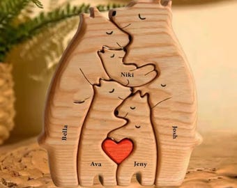 Personalized Wooden Bear Family Puzzle, Custom Animal Figurines,Family Decor, Mom Dad Kids Gift, Mother&#39;s Day Gift, Father&#39;s Day Gift, Gift