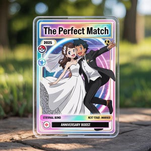 Personalized Wedding Poke Card Gift, Custom Anime Couple Trading Card,Anniversary Gift for Him Her, Gamer Wedding Keepsake,Wedding Card Gift