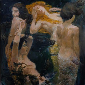 Mermaid dance - oil Painting  - The Dance of the Sea Nymphs, original oil painting by Antonia Pylaeva, Art Extra Large