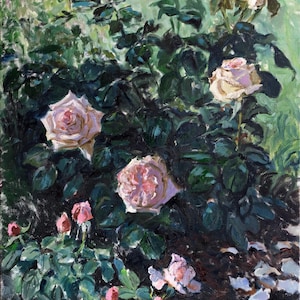 Rosen Ölgemälde - Rosen aus meinem Garten - Große Rosen auf Leinwand original Ölgemälde von Antonia Pylaeva