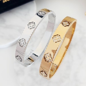 18K vergulde armband roestvrijstalen armband minimalistische stapelbare armband klaverbloem Statement sieraden verjaardagscadeau voor haar