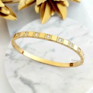 18K Gold plated bracelet, Stainless steel Bangle Bracelet Cubic Zirconia Stones Minimalist Stackable Bracelet Statement Jewelry Gift for Her