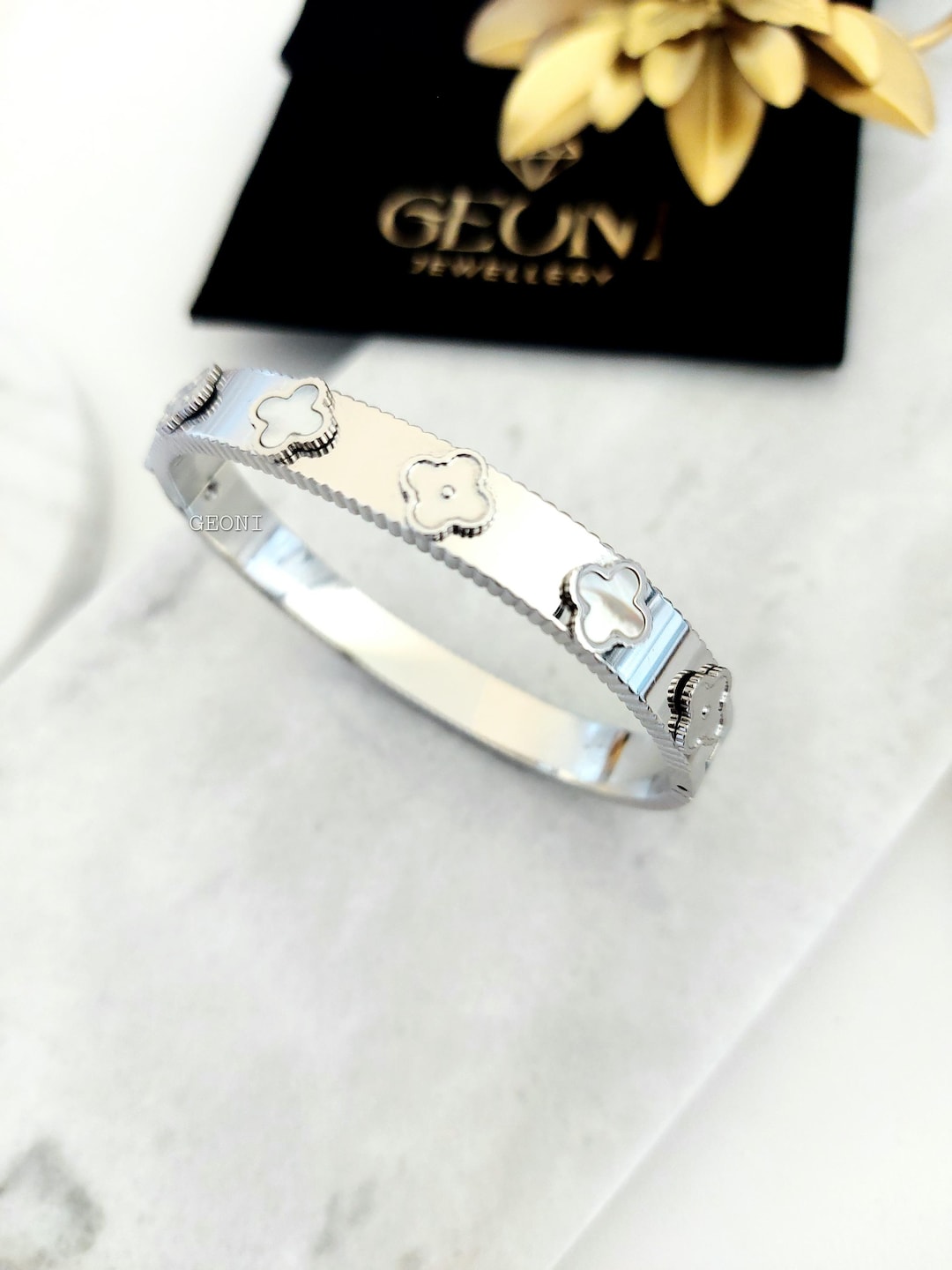 Gold Clover Bangle Bracelet main image 1