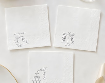 Custom Wedding Cocktail Napkins | Champagne Tower, Martini & Toast Design | Personalized Reception Napkins | Wedding Bar Decor