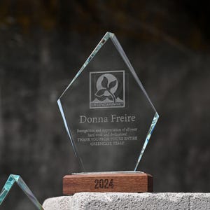 Unique Crystal Leadership Award | Custom Engraved Trophy for Career Achievement or Retirement Recognition