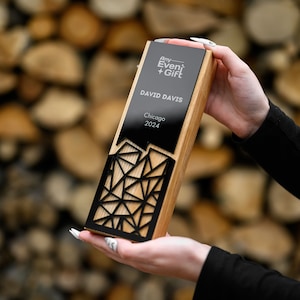 Handcrafted Wooden and Acrylic Award: Unique Recognition Plaque, Custom Engraved Trophy, Rustic Desk Decor for Appreciation