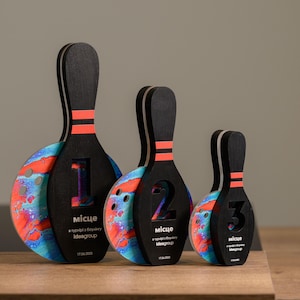 Personalized Wooden Bowling Trophy: Custom Acrylic Corporate Award