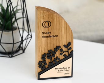 Custom Gold Engraved Wooden Trophy – Personalized Recognition Award, Employee Appreciation Gift, Unique Business Prize