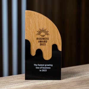 Wooden Trophy Custom Engraved Corporate Award for Business Recognition