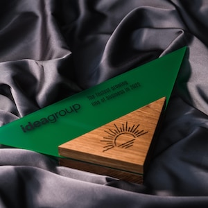 Modern Triangle Wooden & Acrylic Trophy | Personalized Corporate Gift Award for Events and  Recognition