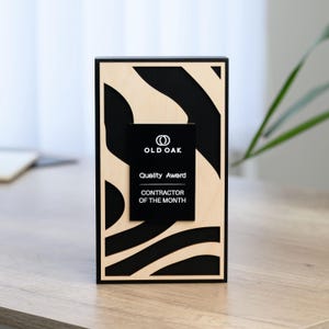 Personalized Oak and Acrylic Award: Engraved Corporate Recognition Trophy