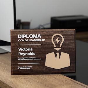 Custom Business Award | Wooden and Gold Plaque | Personalized Corporate Recognition Gift