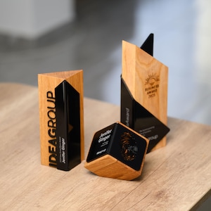 Irregular Shape Wooden & Acrylic Trophy | Custom Modern Award for Corporate Gifting