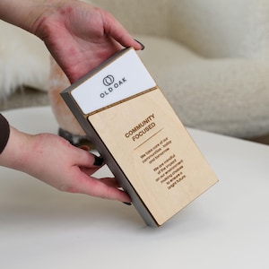 Stylish Oak and Plexiglass Trophy | Custom Rectangular Award for Business Recognition & Achievements
