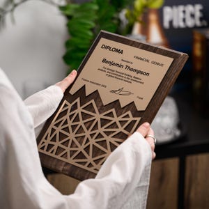 Custom Finance Award | Personalized Wooden and Gold Trophy | Business and Employee Recognition Plaque