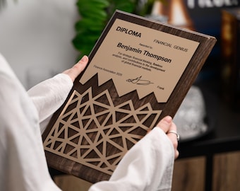 Premio finanziario personalizzato | Trofeo personalizzato in legno e oro | Targa di riconoscimento per azienda e dipendenti