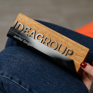 Oak and Black Acrylic Trophy Custom Engraved Award for Business Recognition