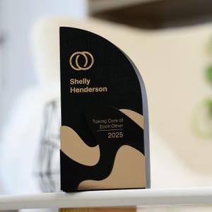 Golden Personalized Wooden Plaque – Custom Engraved Award for Recognition, Corporate Achievement Trophy, Unique Business Gift