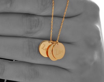 14K Solid Gold Tiny Disc Necklace, Dainty Initial Necklace, Monogram Disc, Silver Disc Personalized Necklace, Gift for Mom, Family Necklace