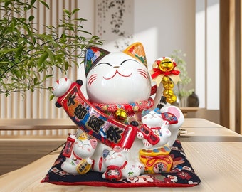 Chat porte-bonheur Maneki Neko | Statue Feng Shui en céramique | Cadeau pour la décoration intérieure | Cadeau de pendaison de crémaillère | Cadeau pour une nouvelle entreprise | Nouveau design 2025