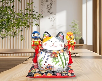 Chat porte-bonheur Maneki Neko | Statue Feng Shui en céramique | Cadeau pour la décoration intérieure | Cadeau de pendaison de crémaillère | Cadeau pour une nouvelle entreprise | Nouveau design 2025