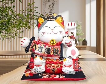 Chat porte-bonheur Maneki Neko | Statue Feng Shui en céramique | Cadeau pour la décoration de la maison | Cadeau de réchauffement de la maison | Cadeau pour les nouvelles entreprises | Nouveau design 2024