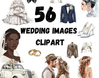 56 Aquarell Hochzeit Clipart PNG Illustration, transparenten Hintergrund, Hochzeit Elemente Icons, Braut - kommerzielle Nutzung Instant Download