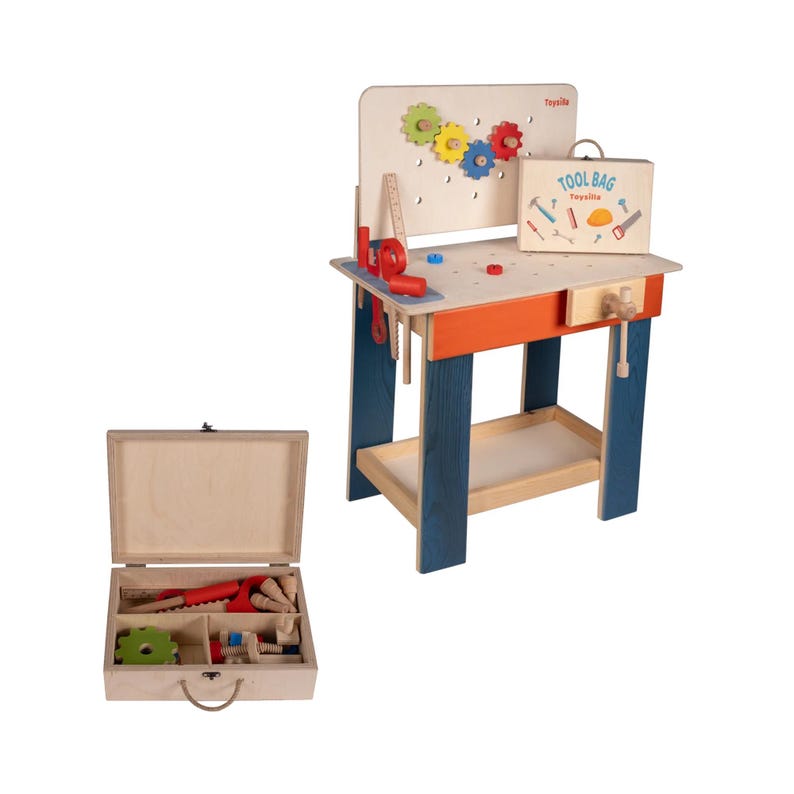 Wooden Tool Workshop Set – Kids DIY Workbench With Tools, Pretend Play ...