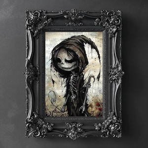 La Faucheuse, Art imprimable de la Faucheuse, décoration d'Halloween rustique, oeuvre d'art pour Halloween, dessin de la Faucheuse