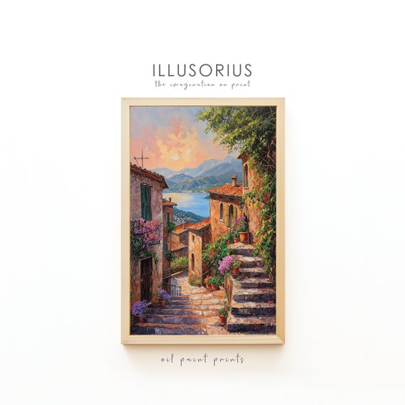 Tuscany Street Oil Painting, Villa Landscape Art (digital Download