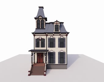 Victorian House 3D Model - Elegant 3 story with a mini tower - SketchUp Only - Instant Download