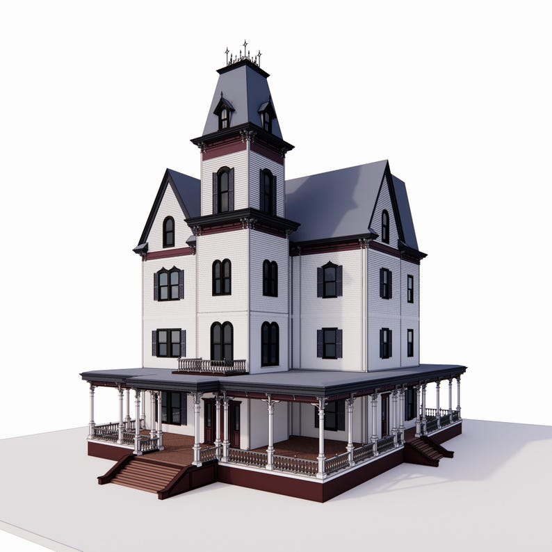 Victorian House 3D Model - Elegant 3 Story With a Large Tower ...
