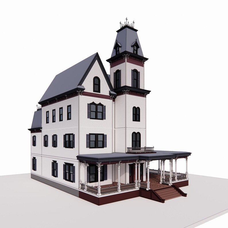 Victorian House 3D Model - Elegant 3 Story With a Large Tower ...