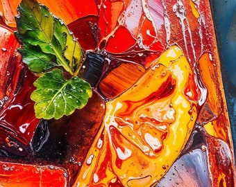 サングリアカクテルの油絵 – 鮮やかなキッチンウォールアート