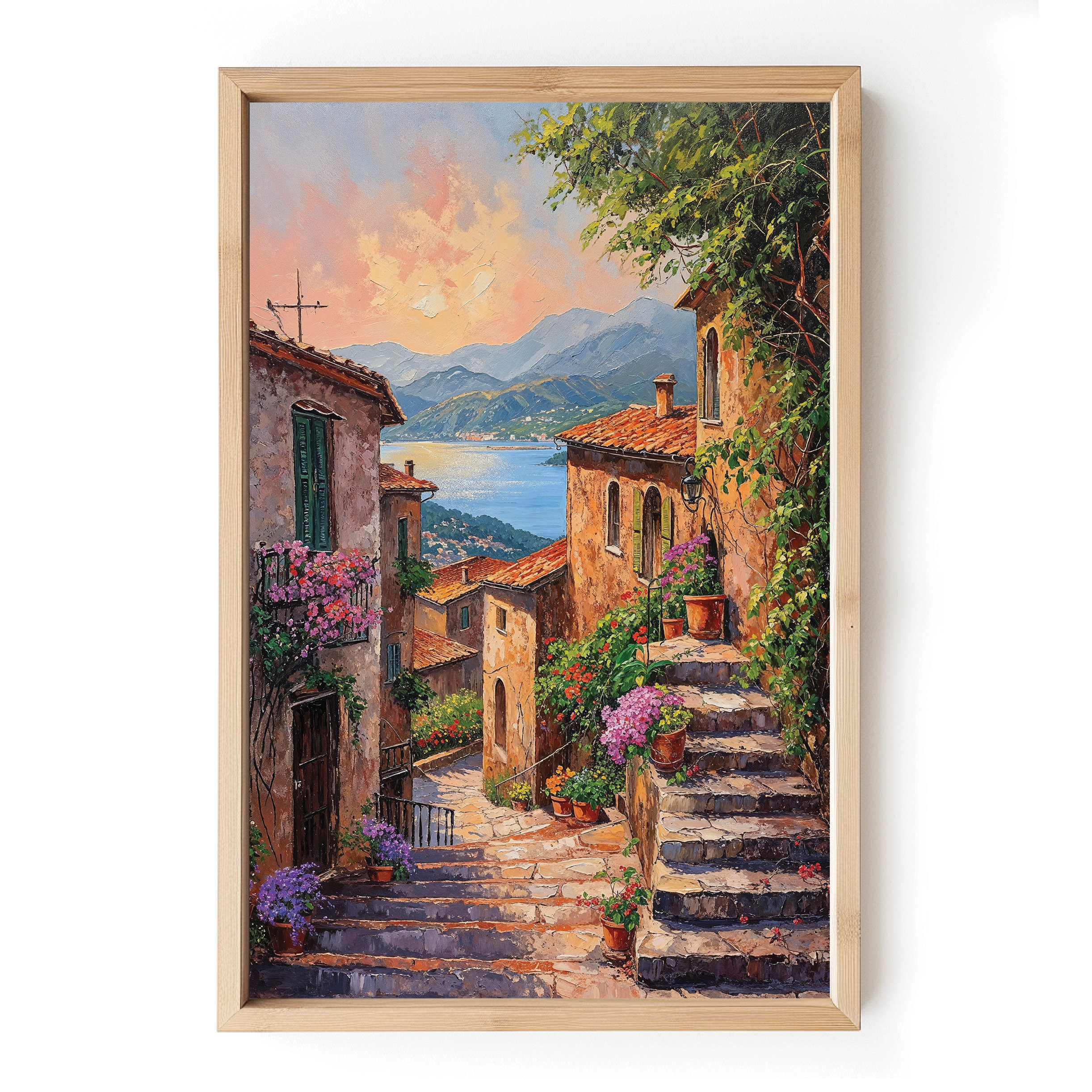 風景画、”Villa de Province”　油彩画 Tuscany Street Oil Painting, Villa Landscape Art (digital Download