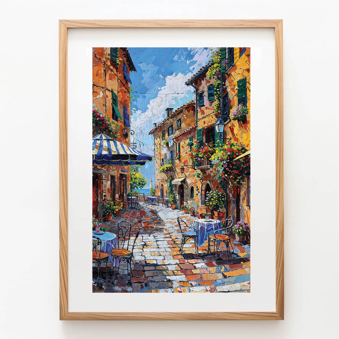 Italian Piazza Oil Painting – Streets of Italy Art Print (digital