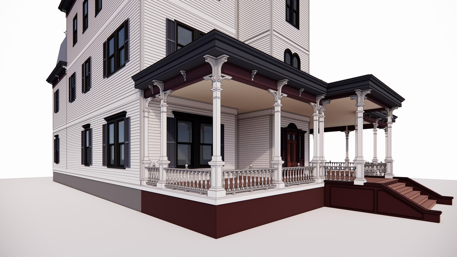 Victorian House 3D Model - Elegant 3 Story With a Large Tower ...