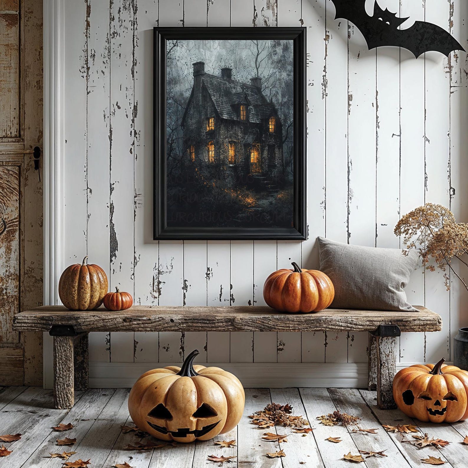 Witch House Drawing, Printable Witch House Art, Rustic Halloween Decor