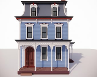 3F Victorian Blue House ミニチュア ペーパークラフト 完 Grand Victorian Manor / Haunted House Laser Cut Miniature Model