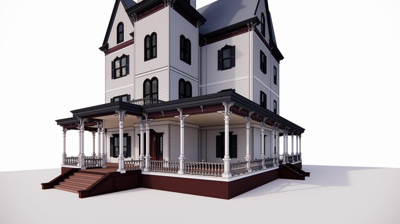 Victorian House 3D Model - Elegant 3 Story With a Large Tower ...